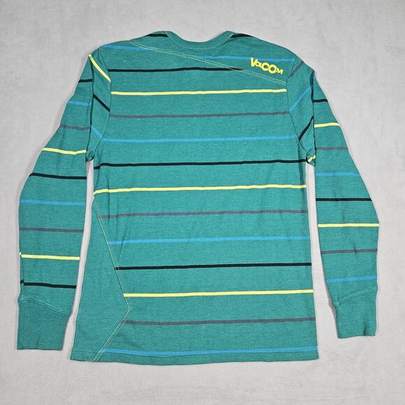 Volcom Shirt Mens XL Green Thermal Waffle Knit Striped Y2K Spellout Skater Y2K - Picture 4 of 11